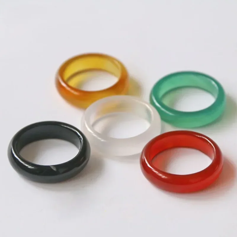 Women\'s Natural Chalcedony Agate  High Ice Jade Stone Ring for Middle Aged People Fashion Simple Solid Color Rings Jewelry