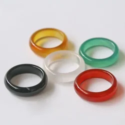 Women's Natural Chalcedony Agate High Ice Jade Stone Ring for Middle Aged People Fashion Simple Solid Color Rings Jewelry