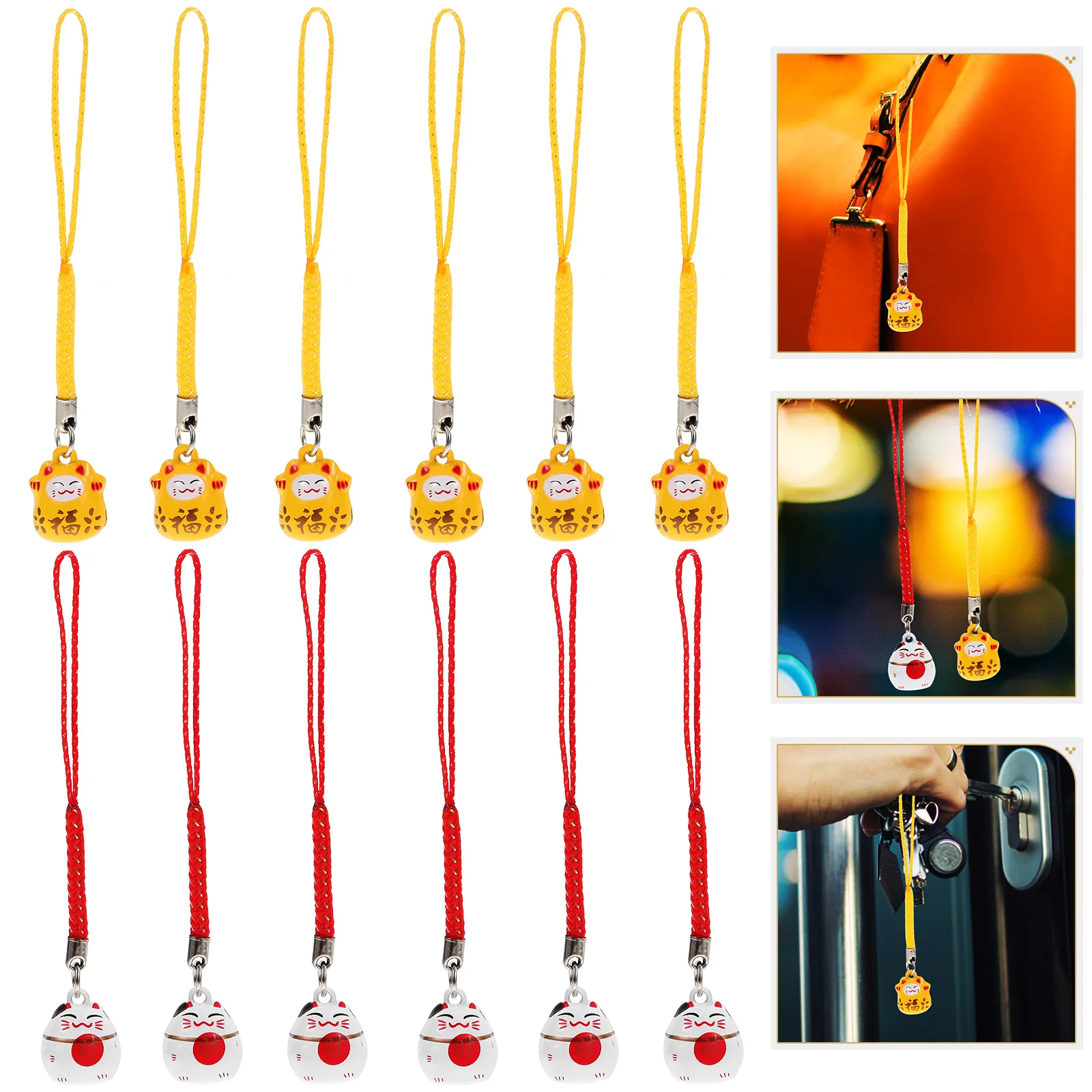 12 Pcs Car Hanging Pendant Macrame Beads Cat Bell Decor for Keychain Charm Pendants Miss Kitten Collars