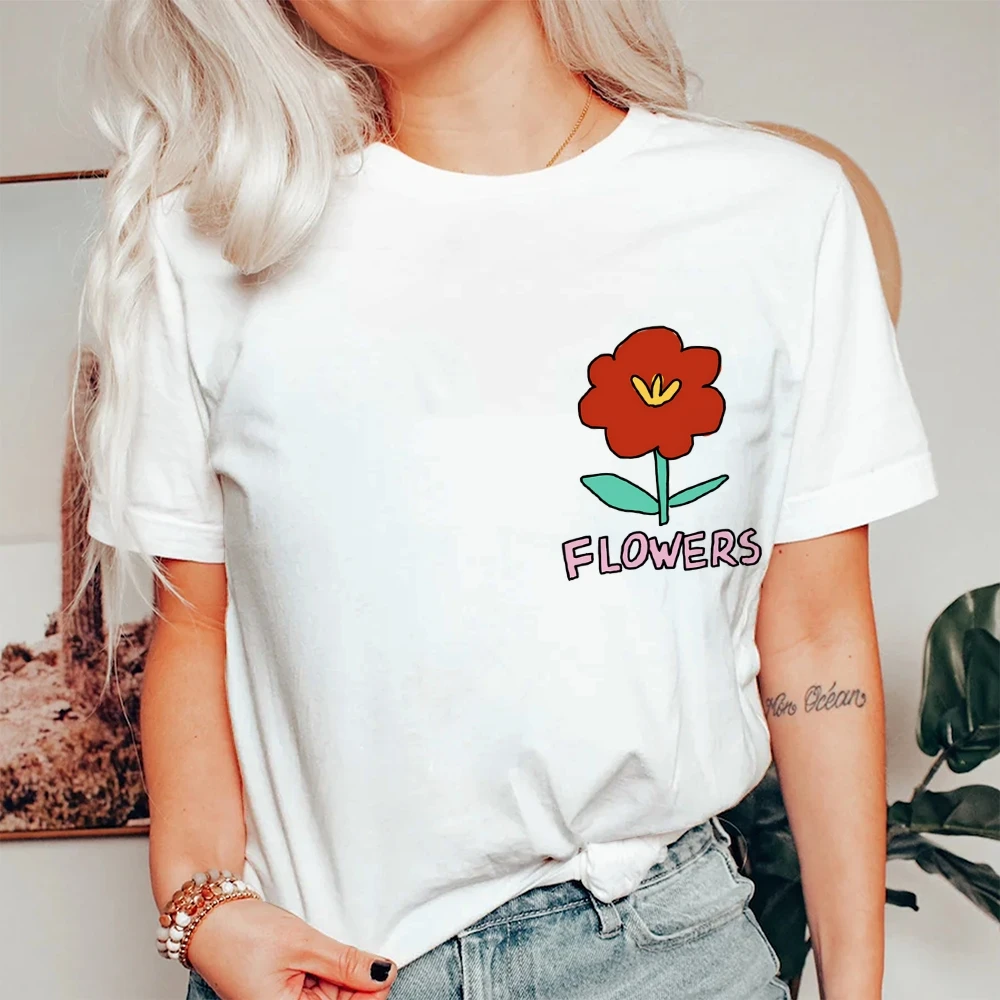 

Cotton Casual T-Shirt Cute flower pattern Valentine's Day Women's Short Sleeve Cute Holiday Top Artistic Women's Short Sleeve