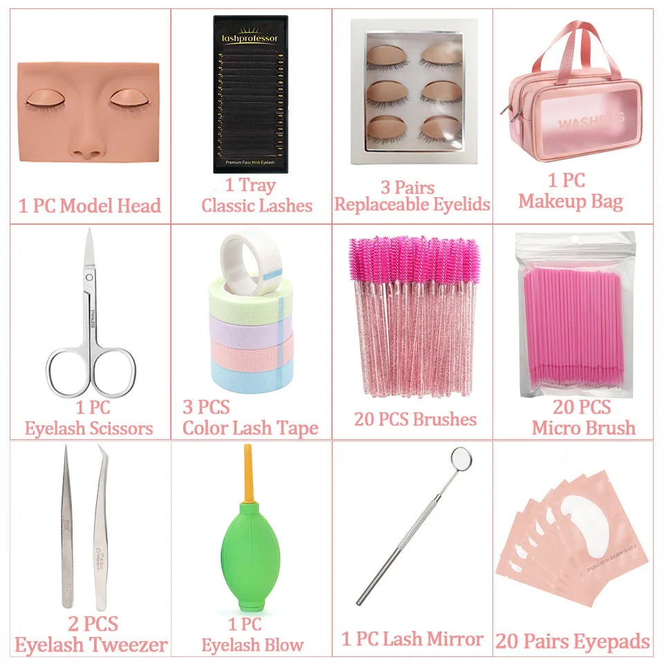 Wimpernverlängerungs-Trainingsset für Anfänger, Übungsmodell, Kopf, Schaufensterpuppe, Augenpads, Pinzette, Bürsten, Make-up-Set, Übungswimpern – Detail 5