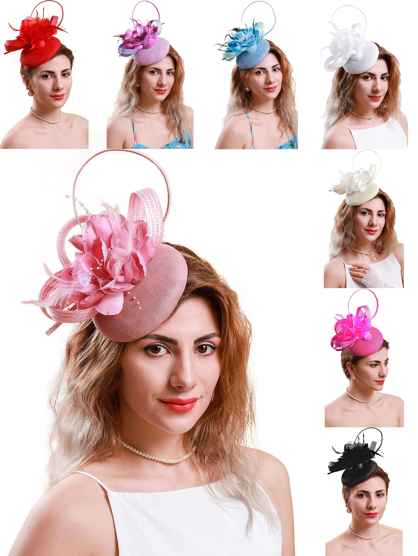 Newest Fascinator Fancy Christmas Flower Hair Accessories Multicolour Kentucky Derby Hats Tea Party Feather Headdress for Women