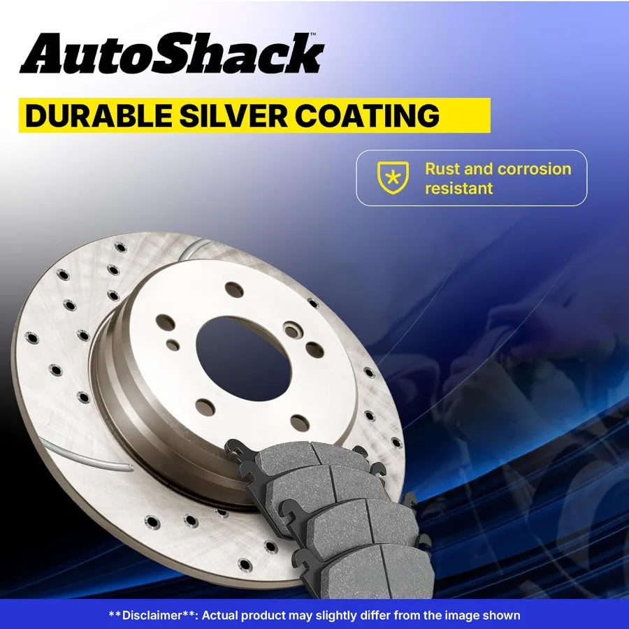 AutoShack 12.01 305 مم دوارات الفرامل المشقوقة ذات فتحات أمامية مطلية + استبدال وسادات الفرامل السيراميكية لـ 2003-2008 GMC Sava