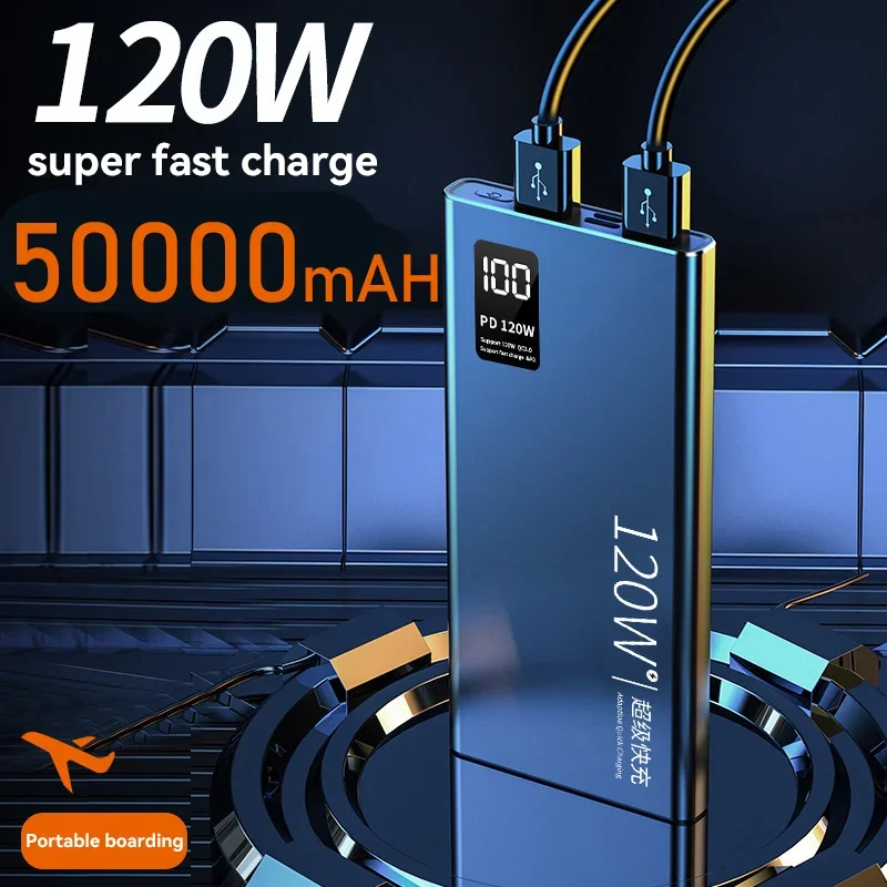 Power Bank 50000mAH 120W Super Fast Charging Large Capacity Battery Capacity Power Bank For IPhone Samsung Xiaomi Huawei