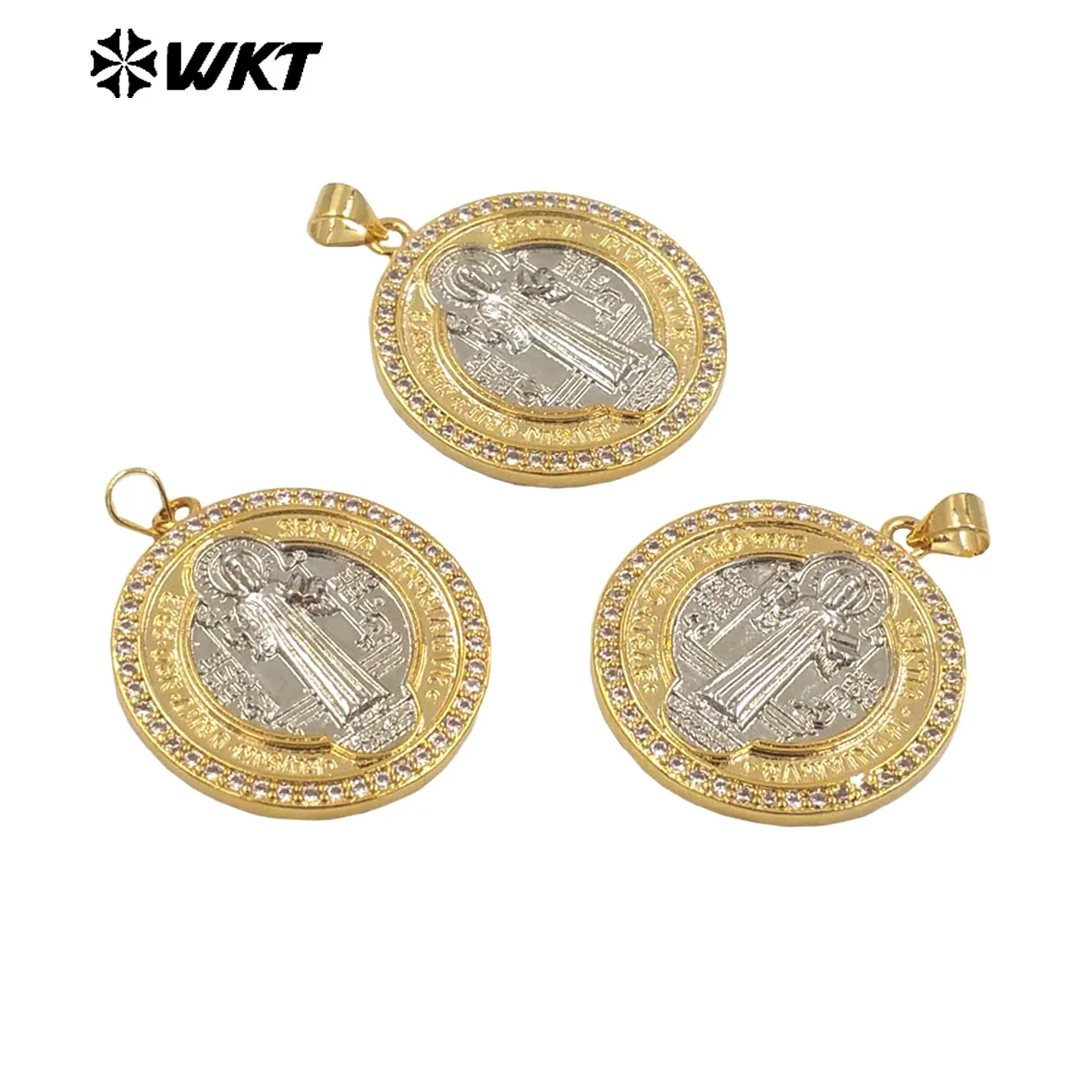 

WT-MP289 Amazing New Religious Gold Electroplated St Benedict Medal Pendants For Jewelry Necklace