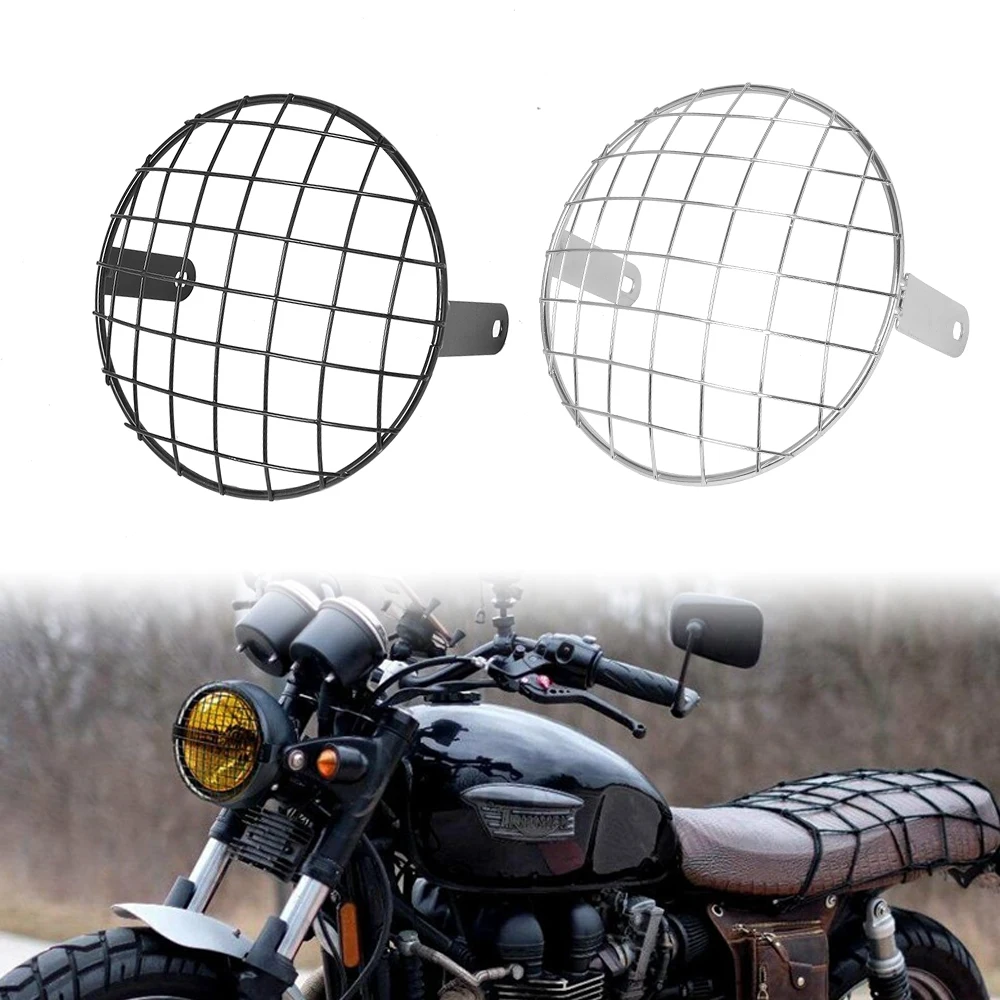 7-calowa Nowa Metalowa Osłona Reflektora Motocyklowego w Stylu Retro Pasująca do Uniwersalnych Harley, Triumph, Honda, Siatkowa Kratka Reflektora, Klosz Lampy