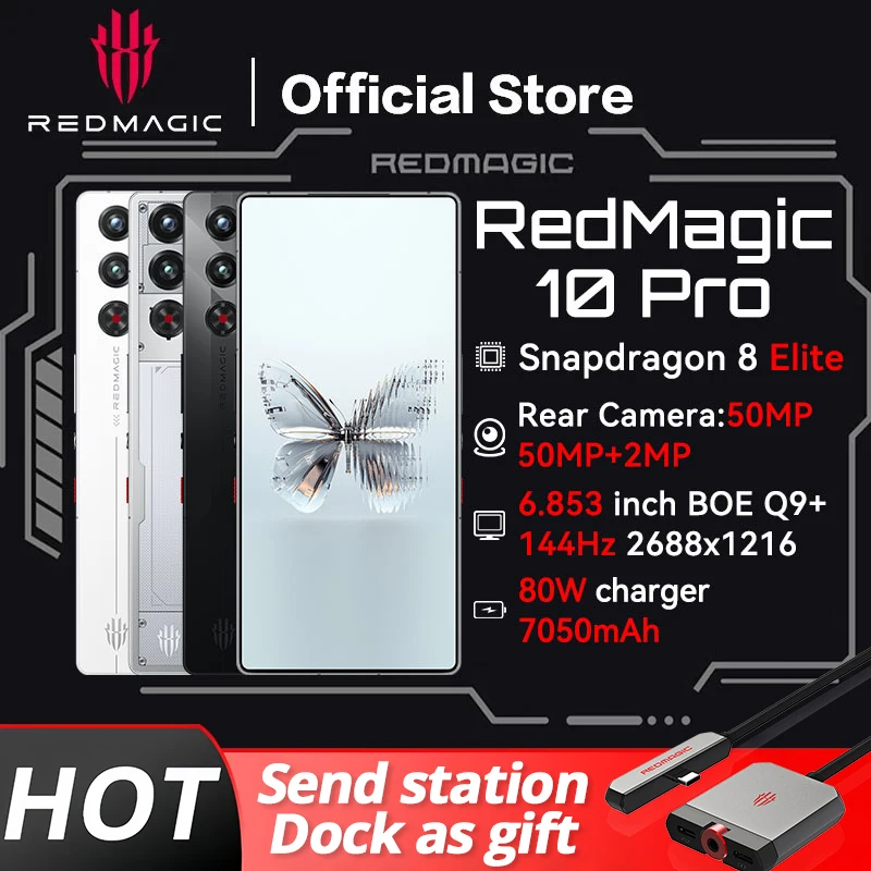 월드 프리미어 글로벌 버전 RedMagic 10 Pro 5G 게이밍 폰 6.853인치 Snapdragon 8 Elite 7050mAh 80W 충전 50MP NFC