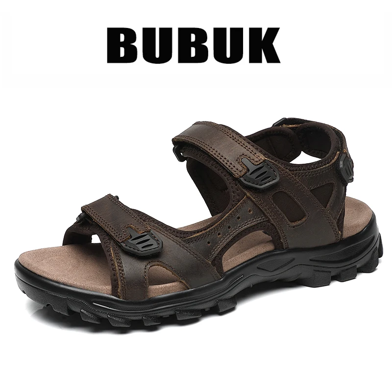 

Мужские повседневные сандалии BUBUK из натуральной кожи (первый слой), регулируемые, всесезонные, удобные, плоские, для пляжа и отдыха на природе.
