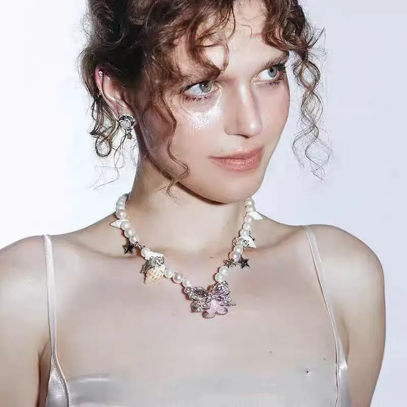 

Sweet-Cool Style Shell Butterfly Starray Necklace Fashion Luxury Choker Bracelet Women's Jewelry Vacation Beach Party Accessory