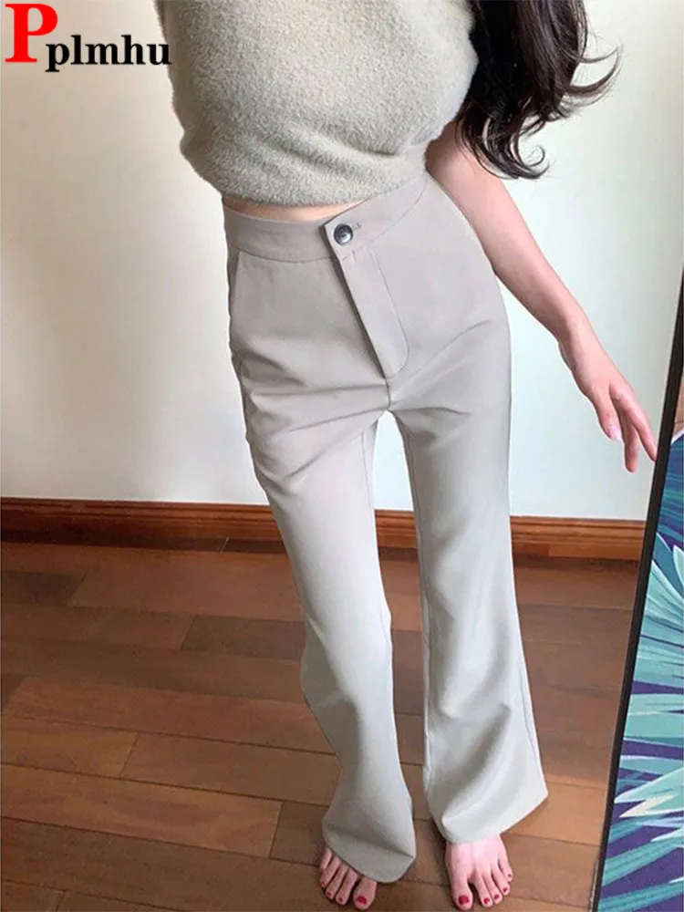 

Office Classic High Wasit Grey Flare Pants Elegant Basic Slim Pantalones Casual Suit Spodnie Korea New Formal Women Trousers