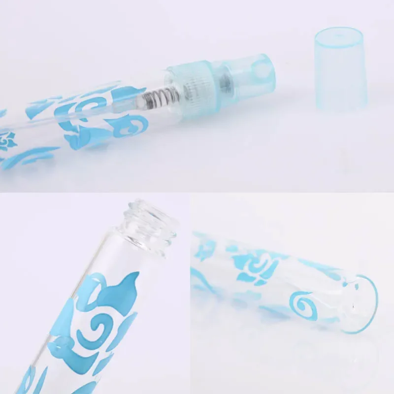 Flacon pulvérisateur de parfum en verre, 10ml, impression de fleurs, Transparent, atomiseur rechargeable, échantillon, récipient cosmétique