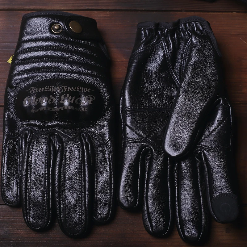 

Autumn and Winter Leather Gloves Vintage Cowhide Motorcycle Riding Men's Black Screen Wear-Resistant Knight Outdoor Equipment