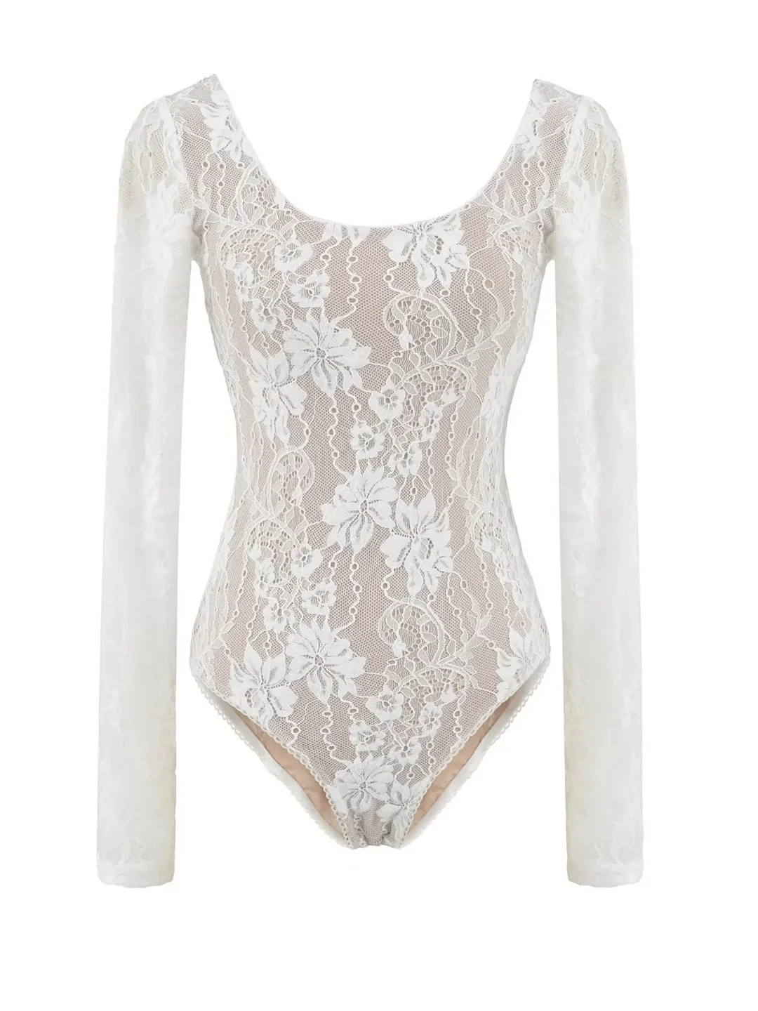 

Sexy Lace Bodysuit Women's Street Sle High Waist ort Sve Hollow out round Ne Underwear for Autumn Wear