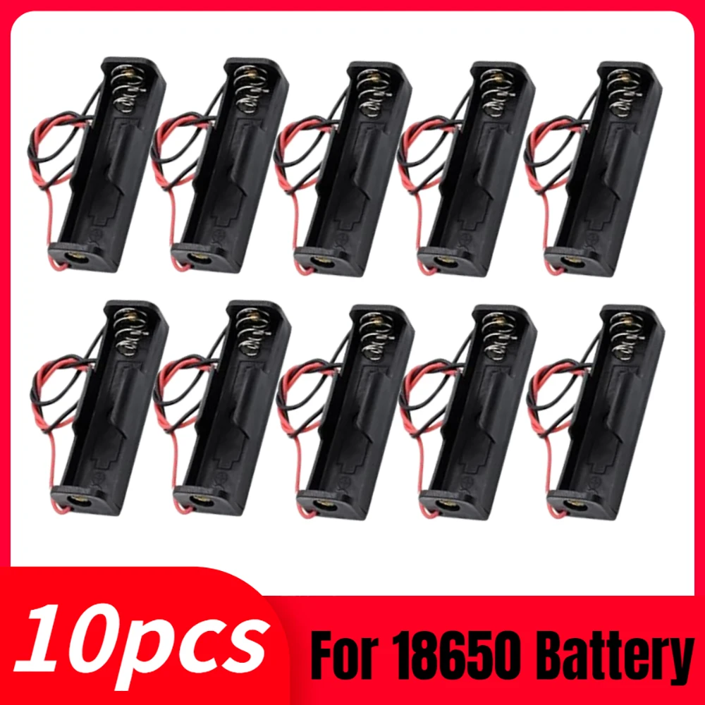 

18650 Battery Case Holder with Wire Bundle,10PCS DIY Battery Storage Boxes, 1 Bay Cell Battery Holder, 1 Slots 10pcs Container