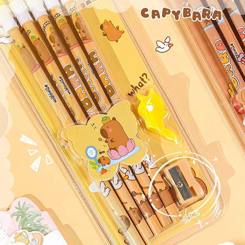 

2Set Attractive Capybara Themed HB Pencils With Eraser For Student Drawing and Writing Stationery Gifts