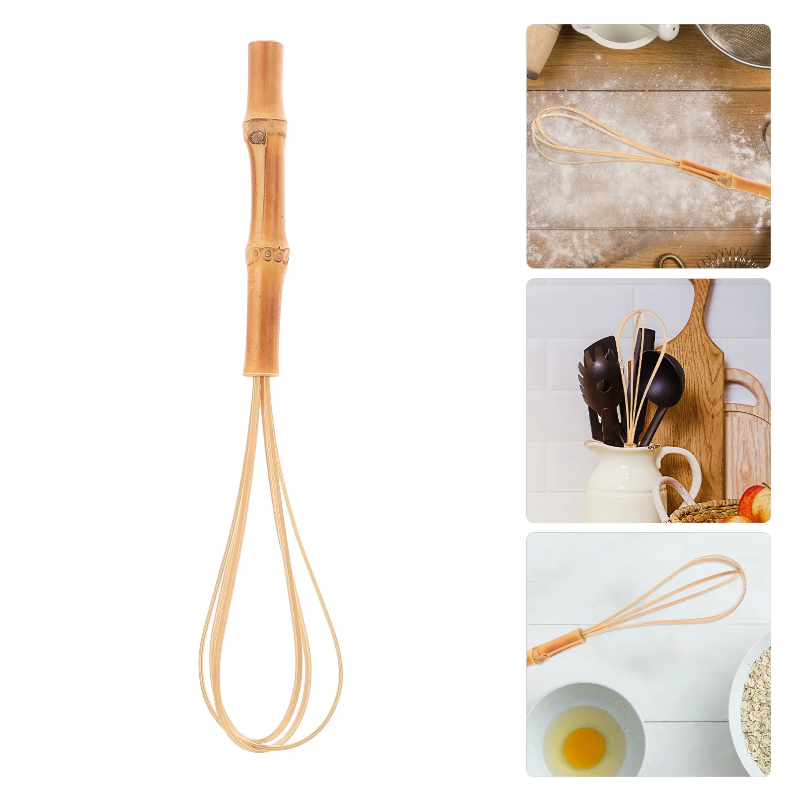 Egg Whisk Bamboo Manual Mixer Ergonomic Handle Kitchen Tool for Baking Cooking Milk Cream Stirrer Multi-Use Non-Sticky