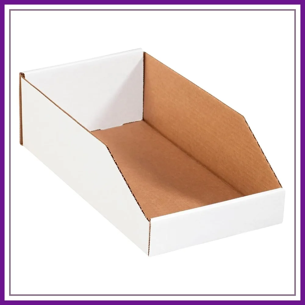 

50-Pack Small Cardboard Storage Bins, Open Top, 24x8x4.5" - Ideal for Inventory, Organization, Parts, Garage, Warehouse or Home