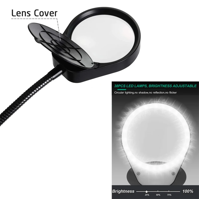 8x15x 3x10x 5x Clamp-on Table Lamp Magnifying Glass Real Glass Dimmable Illuminated Magnifier LEDs Desk Light Lamp for Reading