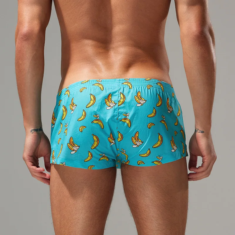 Banana Print Bulge Boxy Underwear for Men Cotton Breathable Boxer Shorts Loose-Fit Trunk Sexy Bulge Pouch Button Closure Panties