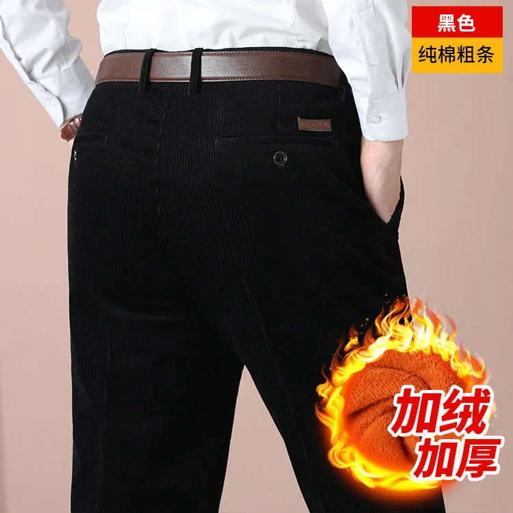 

Khaki Black Gray Fleece Men's Corduroy Casual Pants Chenille Thick Stretch Business Trousers Mid-rise Brand Winter Thermal Pants