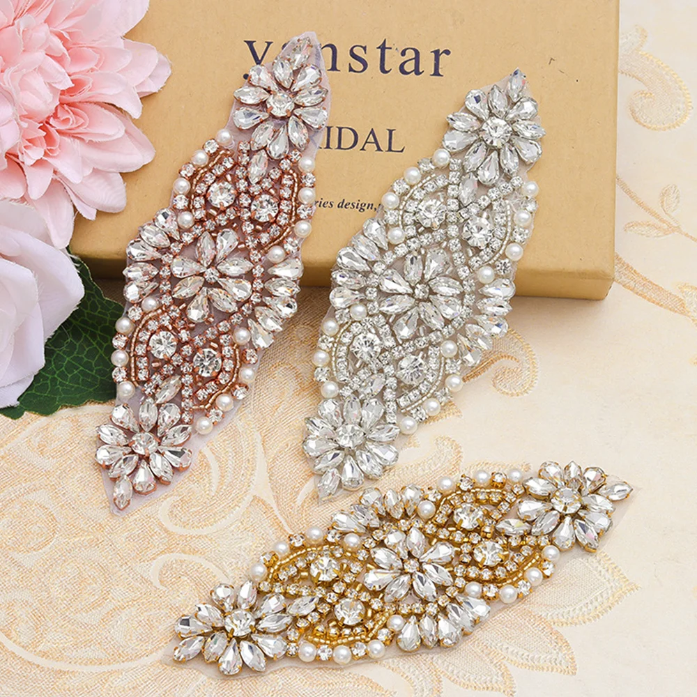 

Sparkling Rhinestone Beads Pearls Appliques for Bridal Waist Belt DIY Handmade Crafts Bridal Headdress Decorations