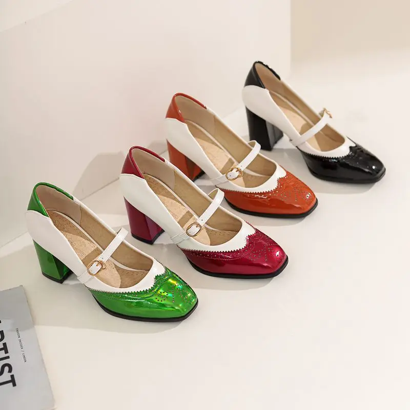 ASILETO dรฉcolletรฉ da donna con tacco largo cinturino con fibbia Large Size 32-50 scarpe da donna da ufficio colore misto verde arancione conciso