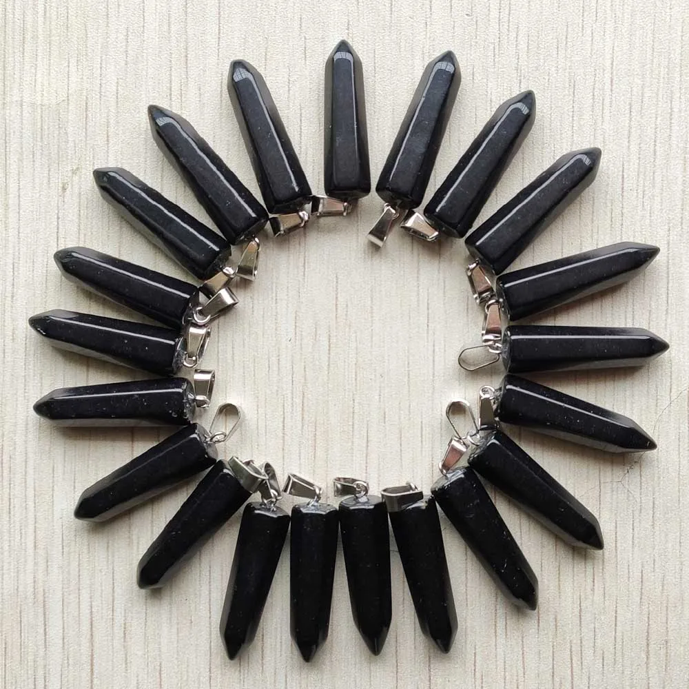 

Wholesale 24Pcs/Lot Fahsion Hot Selling Natural Black Onyx Stone Charms pillar Pendants for jewelry marking Fast shipping