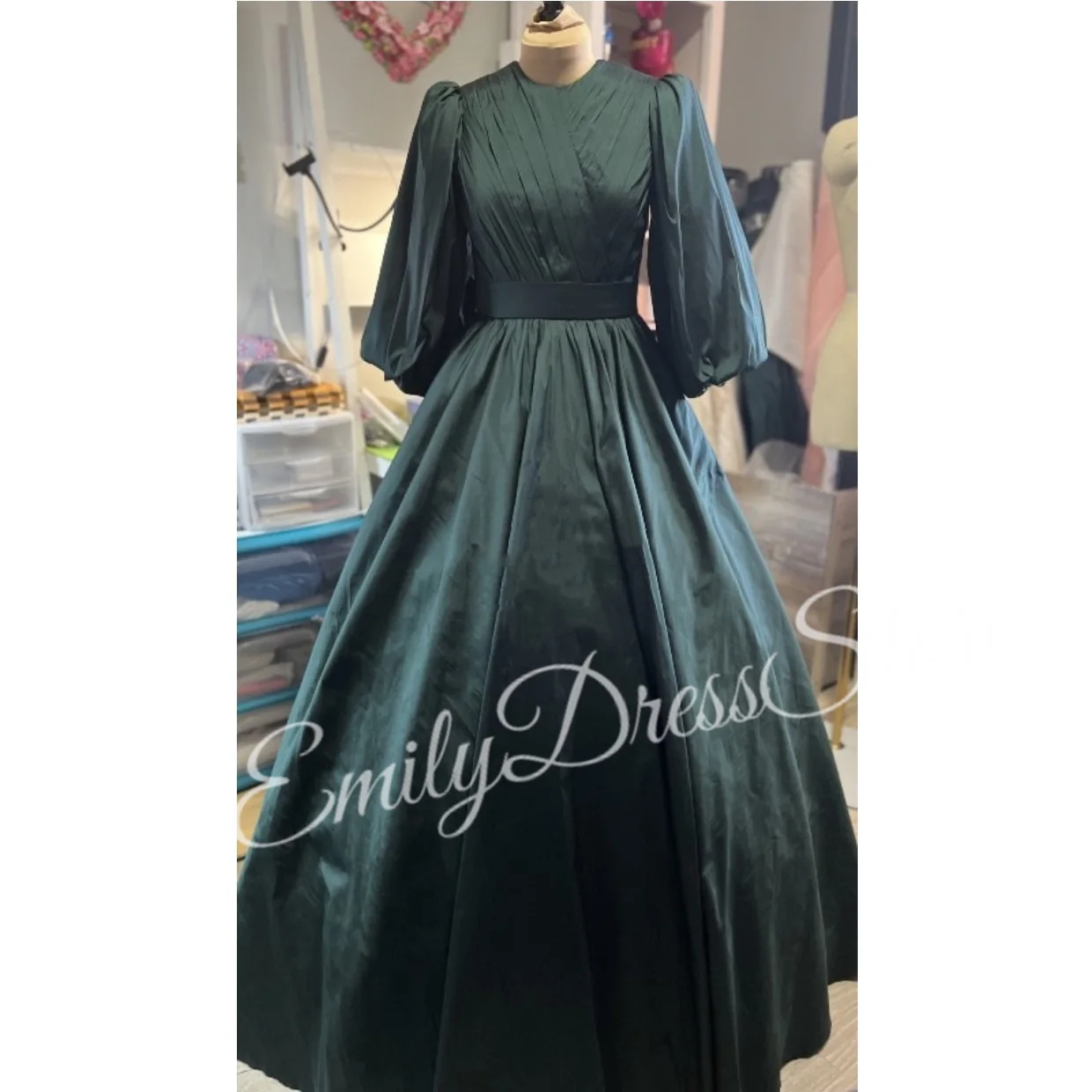 2026 vestido de noche verde oscuro para mujer elegante cuello redondo satén mangas 3/4 dama de honor nupcial vestidos largos formales vestido de baile vestido de desfile