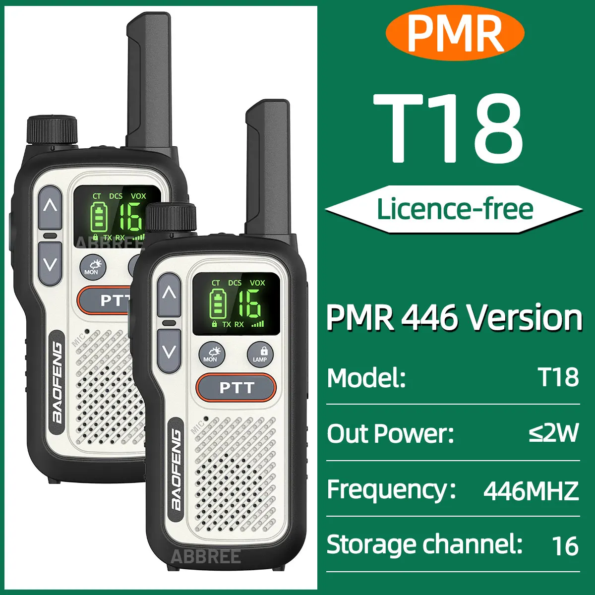 2PCS Baofeng BF-T18 Mini Lange Afstand Walkie Talkie PMR FRS Dual PTT Zaklamp Type-C Oplader VOX NOAA Service voor Camping Jacht