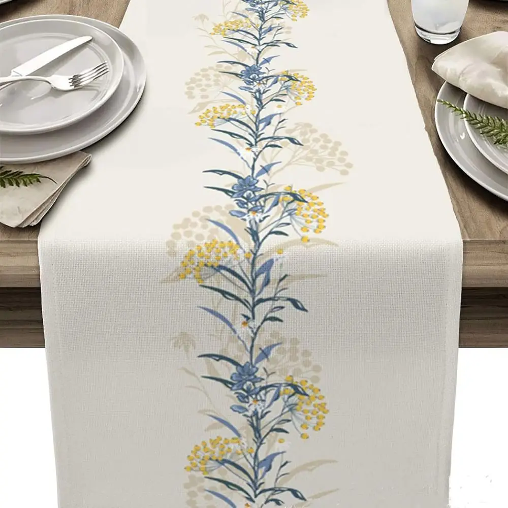 Delicate Linen Table Runners Table Decor 13*72 Inch Flower Table Flag Decorative Tablecloth Tea Table