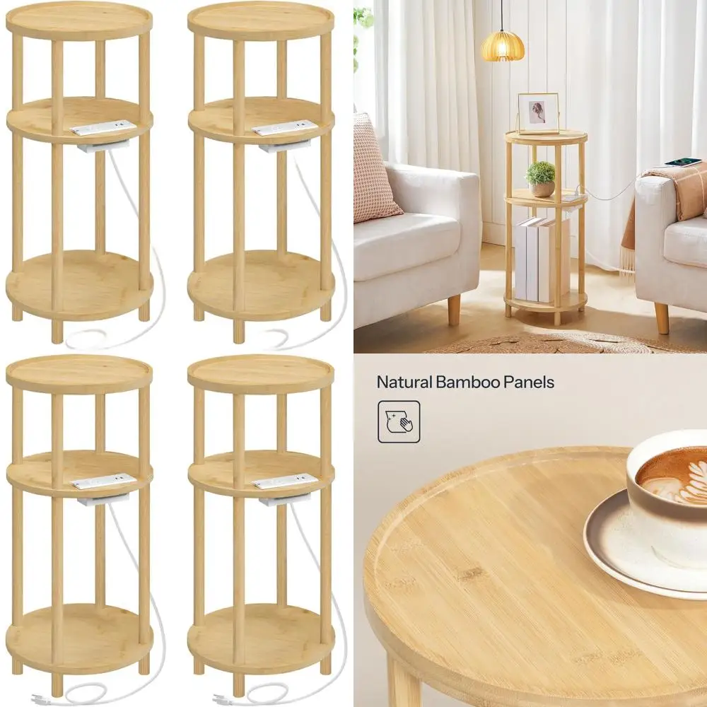 

Compact Bamboo Charging Side Tables, 3-Tier Design for Home, Easy Assembly, YL152UBZP201