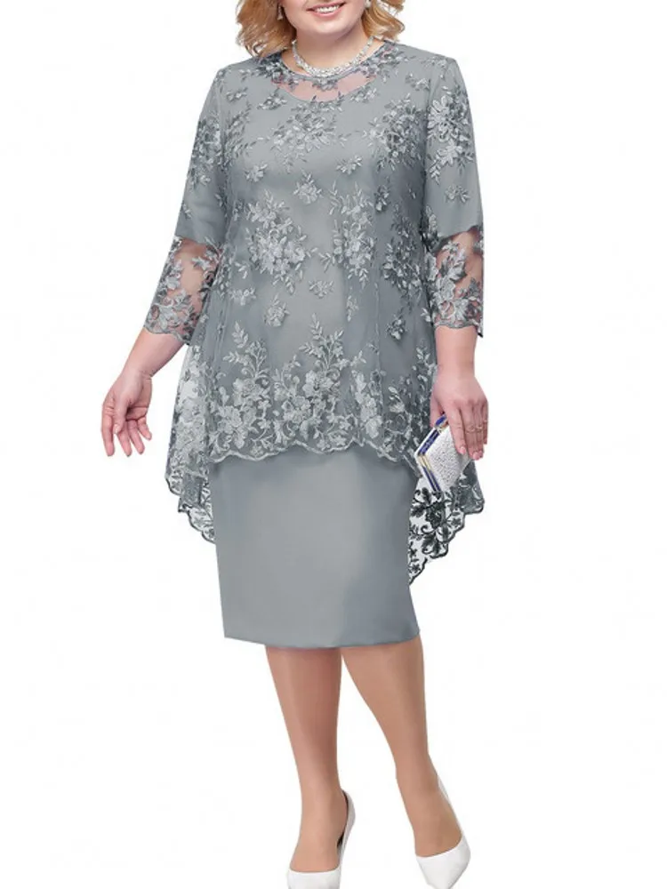 2 Piece Sets 2023 Spring Autumn Vintage Floral Lace Dresses Oversize 4XL  5XL Women Elegant O Neck Party Midi Dress Vestidos - AliExpress 200000345
