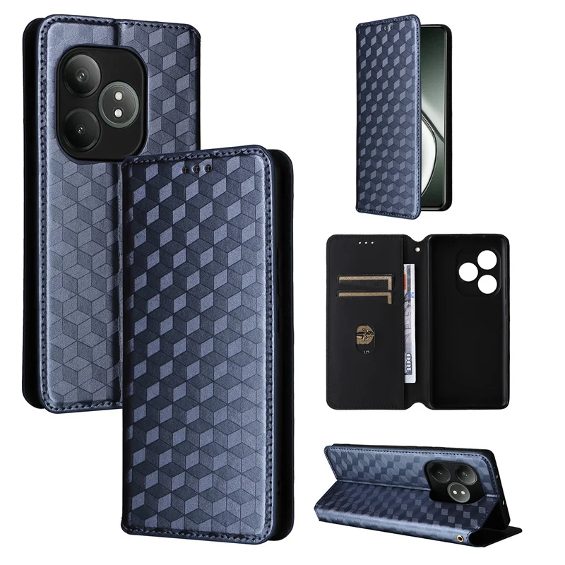 

For OPPO Realme GT 6T stereoscopic lines flip wallet skin PU case purse for OPPO Realme GT 6 Magnetic Phone Cover