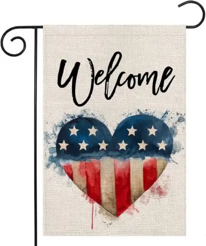 4Th of July Welcome Garden Flag 12X18 Double Sided,Watercolor Strip and Star Ame