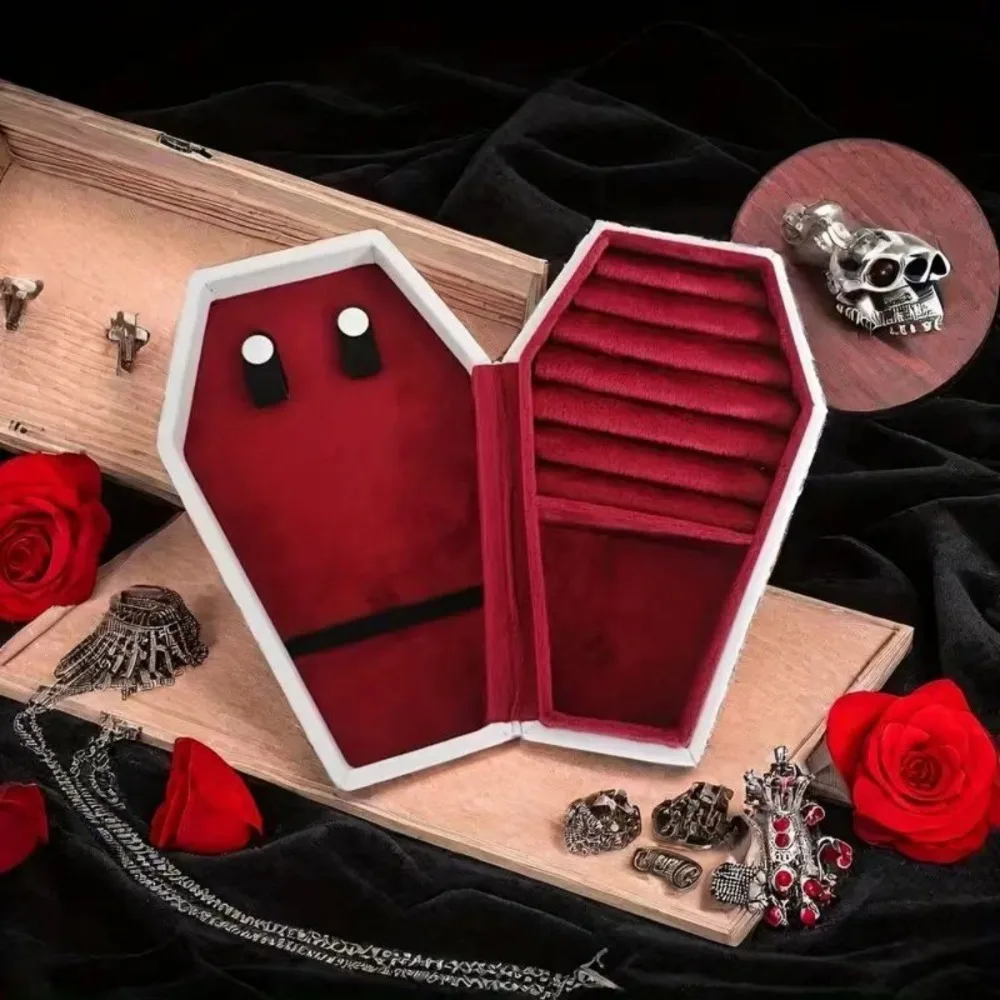 Gothic Coffin Jewelry Box Trinkets Storage Velvet Halloween Gift Packaging Box Leather Elegant Portable Jewelry Organizer Women