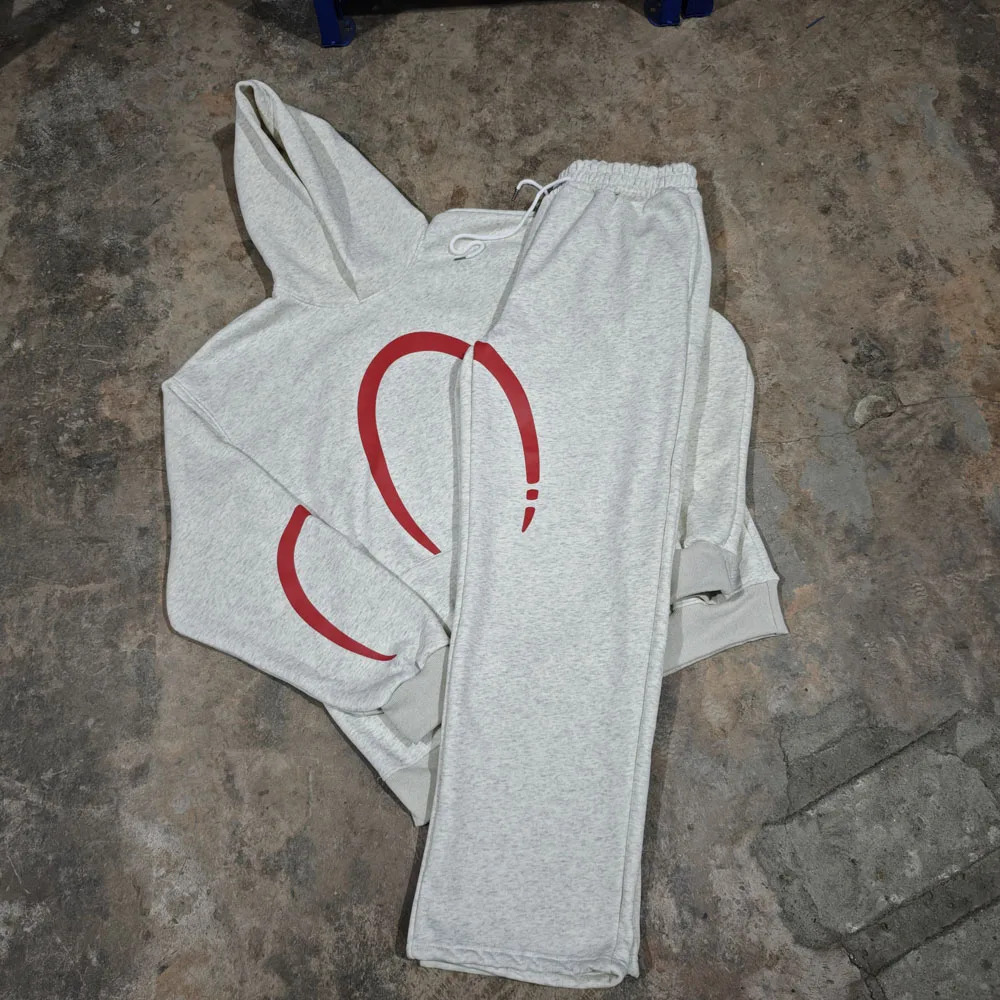 

Men's Set fleece Grey Pullover Sweatshirt Hoodies Sweatsuit High Quality Sports Suit 2025 letter printed Hooded
