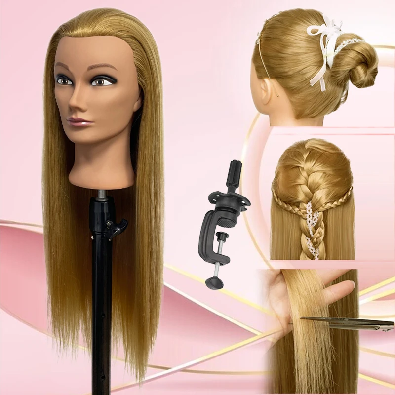 Hairdressing Synthetic Fiber Hair Cosmetology Mannequin Head Premium Mannequin Head with Stand Long Straight Wig Mannequin Head