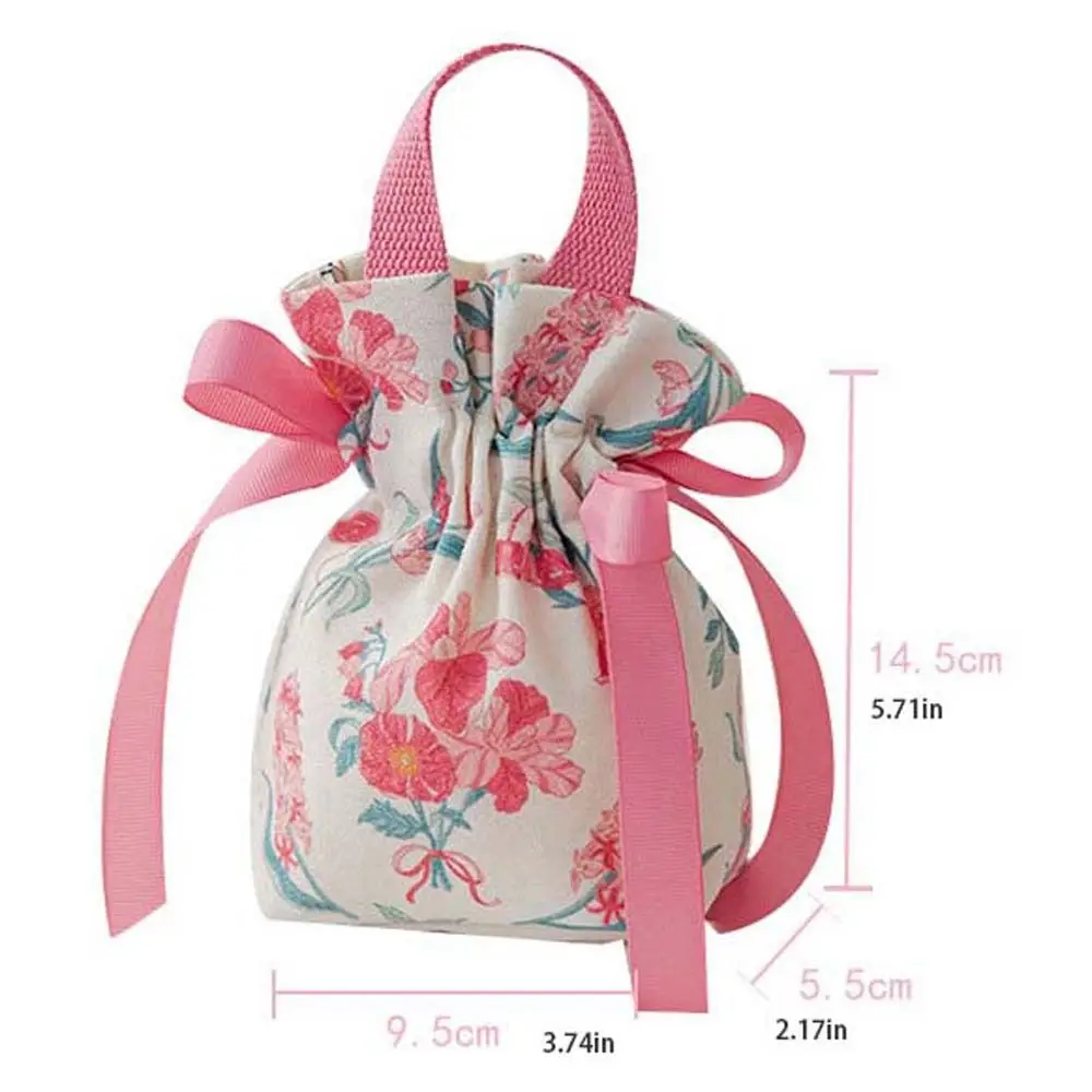 Bird Canvas Drawstring Bag Floral Large Capacity Small Flower Wrist Bag Korean Style Coin Purse Wallet Festive Sugar Bag