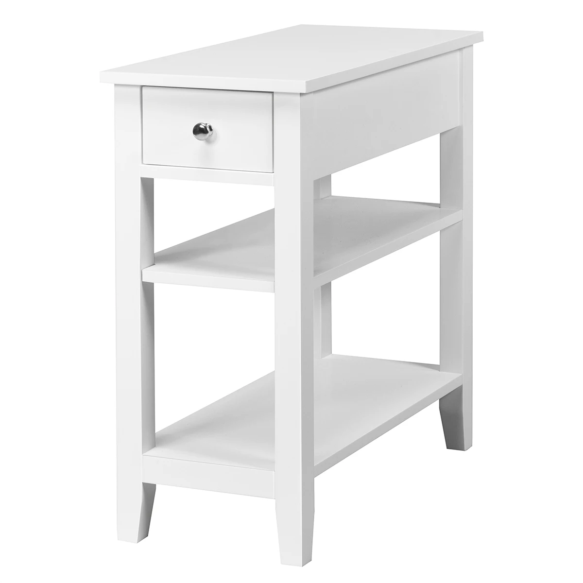 

3 Tier Nightstand Bedside Table Sofa Side End Table Double Shelves Drawer White