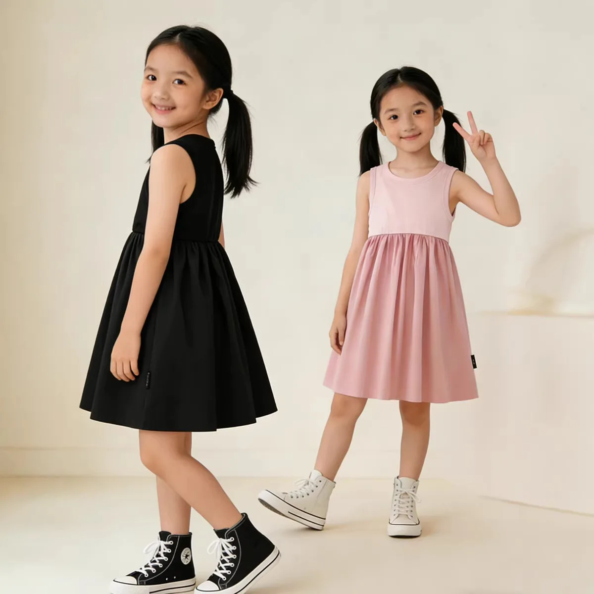 Girls' 2026 Summer Dress, Refreshing Korean Knitted Splicing Tank Top Skirt, Summer Skirt