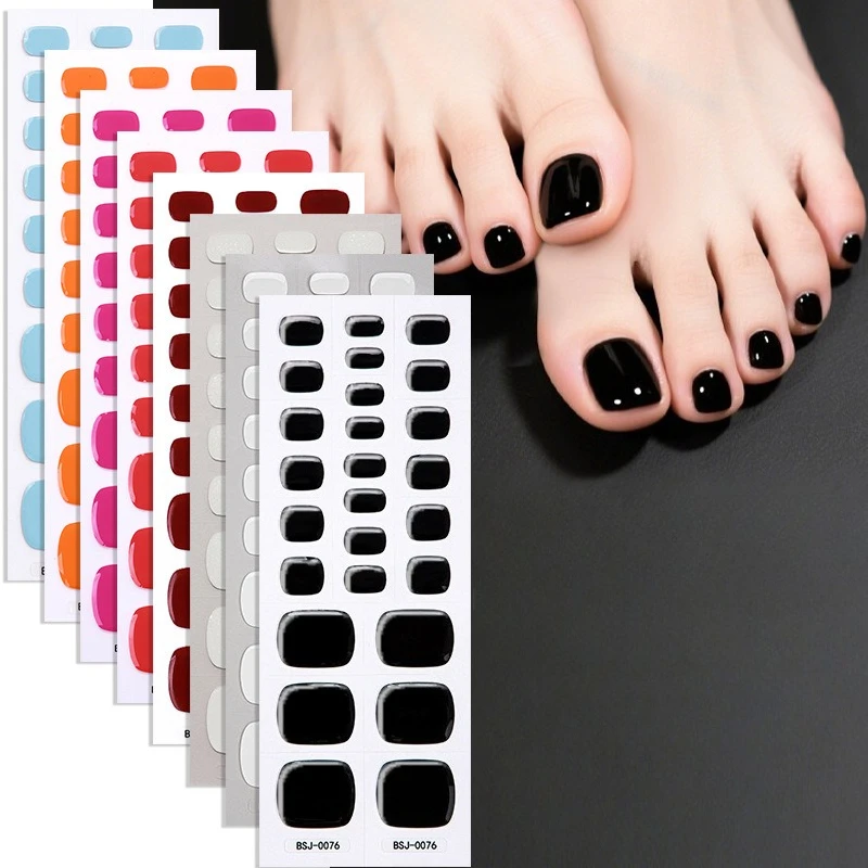 Pure Color Toe Gel Nail Sticker Naked Color Red Pink Black Adhesive Gel Polish Nail Stickers DIY Pedicure Manicure UV Lamp Need