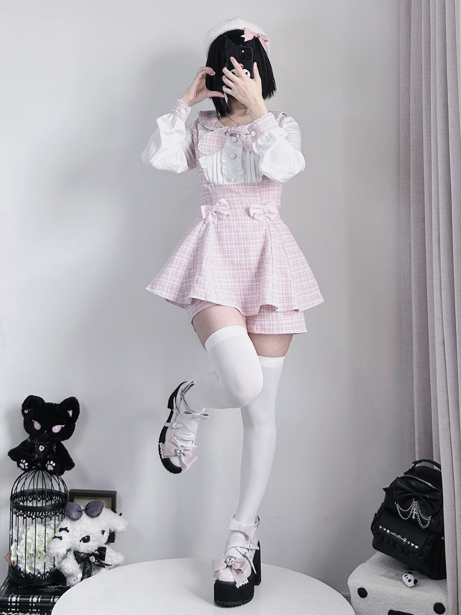 Original Japanese Mass-produced Mine Long Sleeve Dress + Shorts Set Womens Sweet Bow Princess Lolita Shirts Tops +Shorts Sets