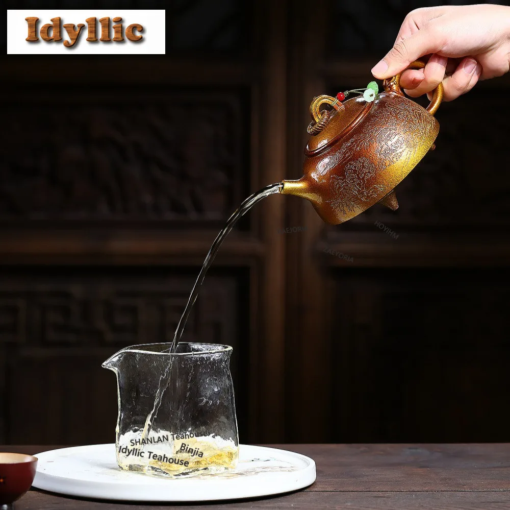 HOYIHM 400ml High-end Yixing Purple Clay Teapots Handmade Tripodia Pot Raw Ore Shell Roasting Mud Kettle Zisha Tea Set Gifts Cha