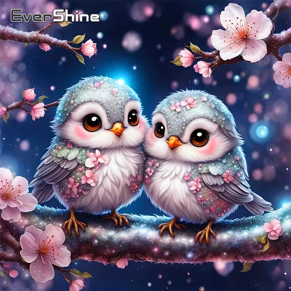 EverShine Diamant-Stickerei Vogel Strass-Gemälde Tier Vollflächiges Quadratisches Diamant-Mosaik Kirschblüte Handgemachtes Hobby