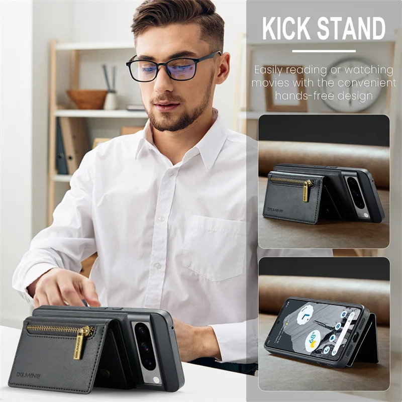 Luxury Magnetic Detachable Leather Phone Case For Google Pixel 8 Pro Wallet Card Slot Wireless Charging Phone Cover