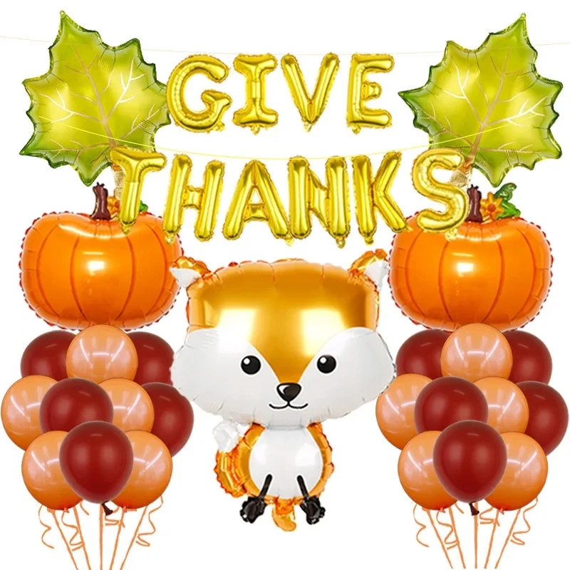 Disney Party Decoration Thanksgiving Theme Balloon Squirrel Pineapple Pumpkin Maple Leaf Aluminum Foil Balloon Set