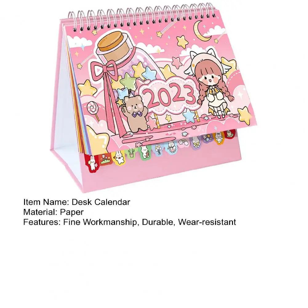 Mini Calendar Ornamental Delicate Pattern Cartoon Design Double Ring Page Turning with Cardboard Base Table Planner Exquisite Wo