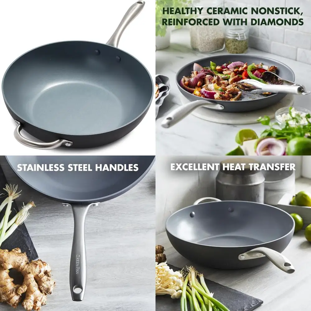 

Gray 12.5" Healthy Ceramic Nonstick Wok Pan with Helper Handle, PFAS-Free, Oven Safe