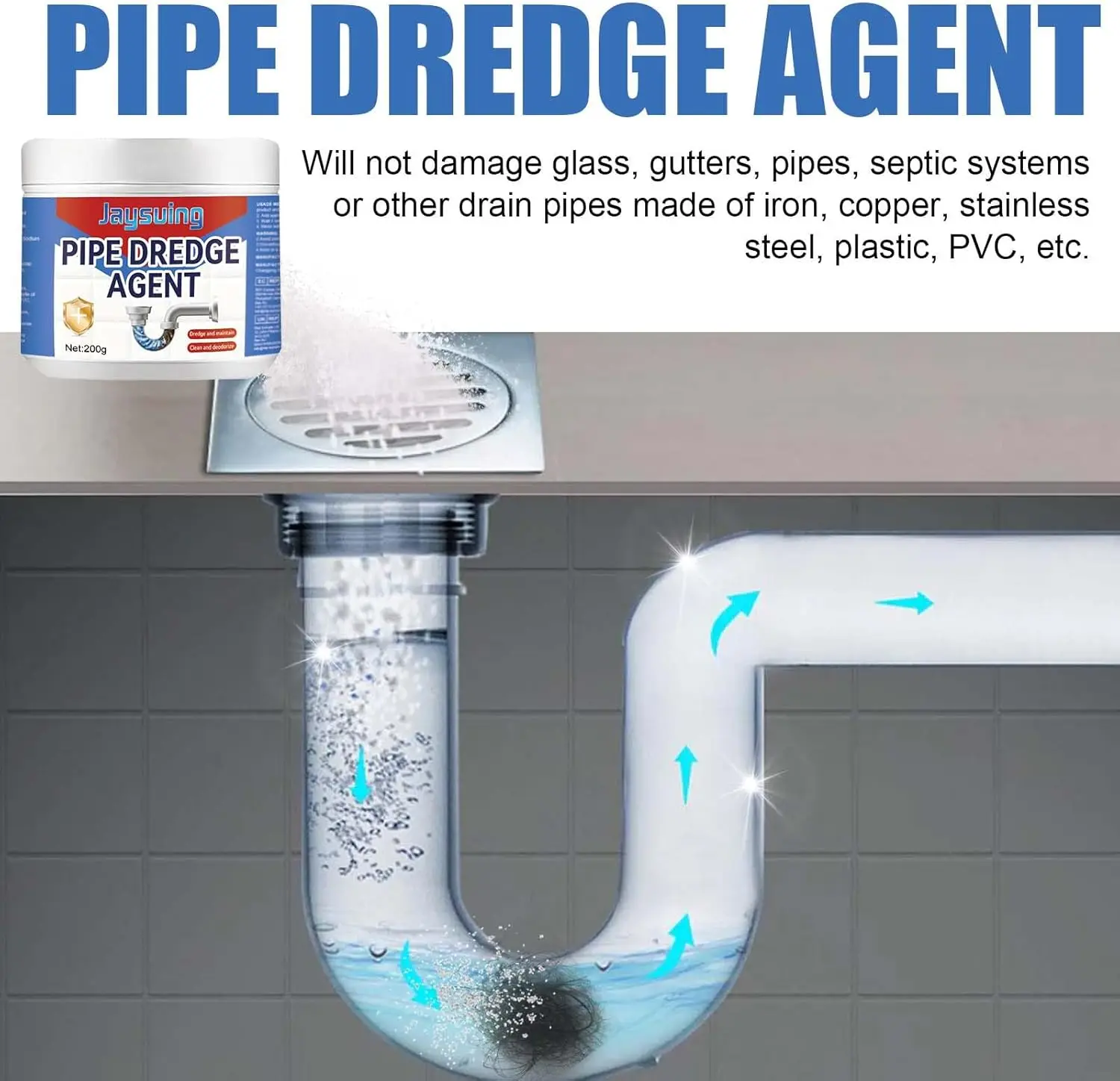 Jaysuing 200g Powerful Kitchen Pipe Dredging Agent Dredge Deodorant Toilet Sink Drain Cleaner Sewer Household Cleaning Tools