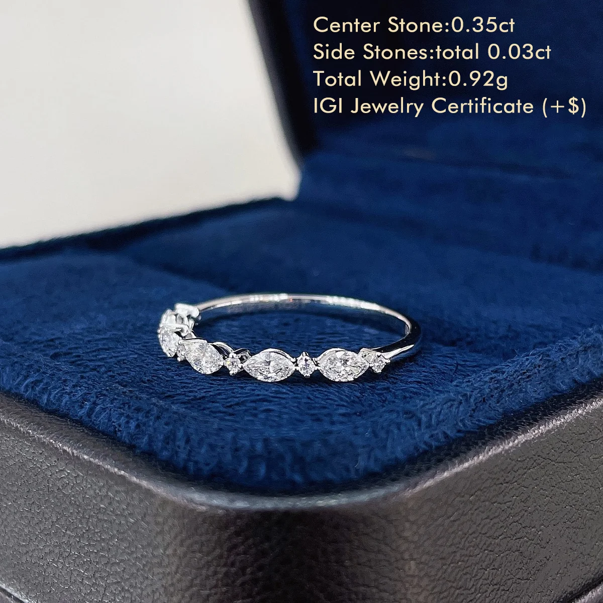 18K White Gold Lab Created Diamond Ring Total 0.38ct Marquise and Round Cut Lab Diamond Ring Delicate Fashion Jewelry For Women